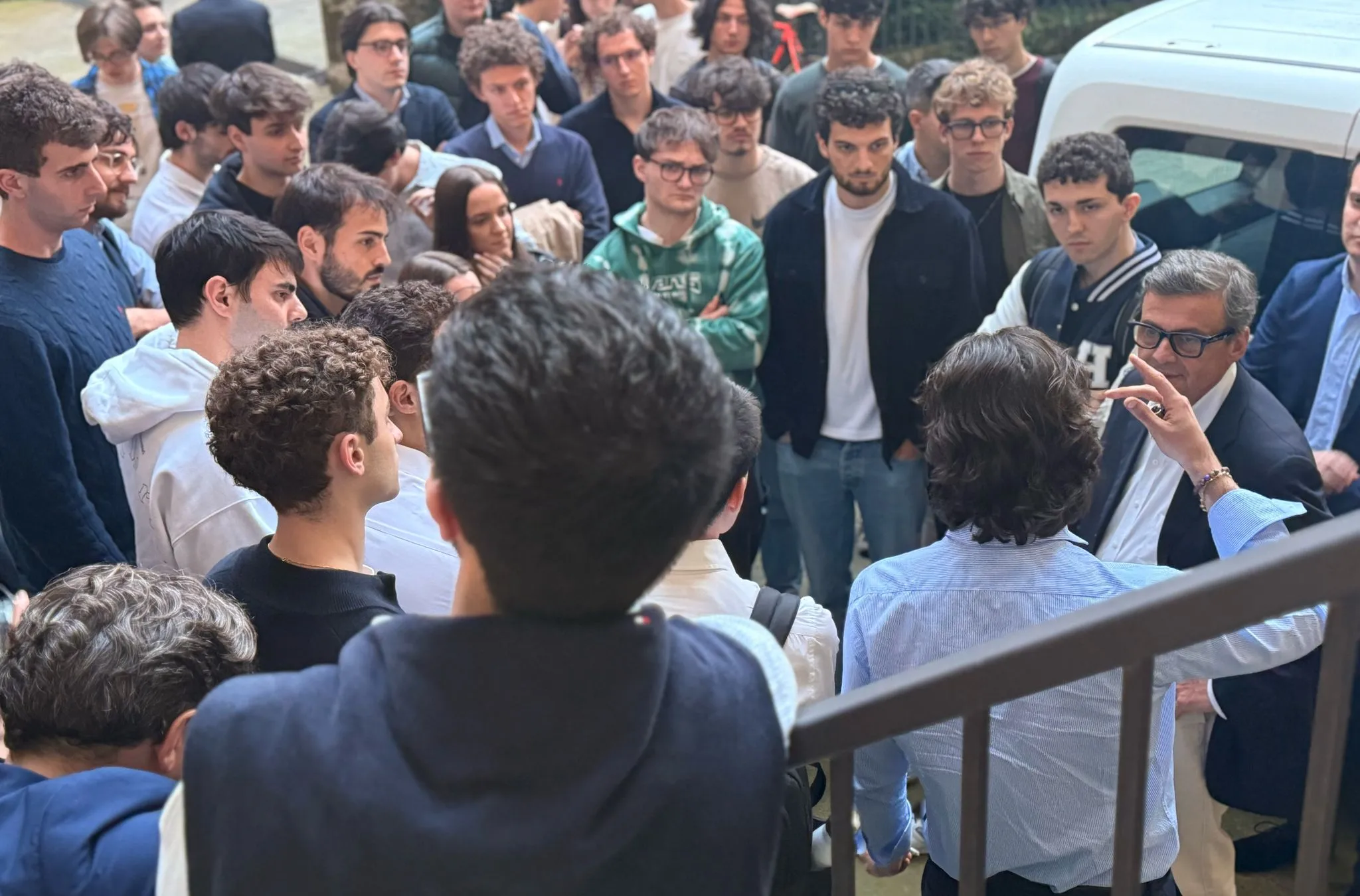 Senator Carlo Calenda meeting Pensionato Bertoni students