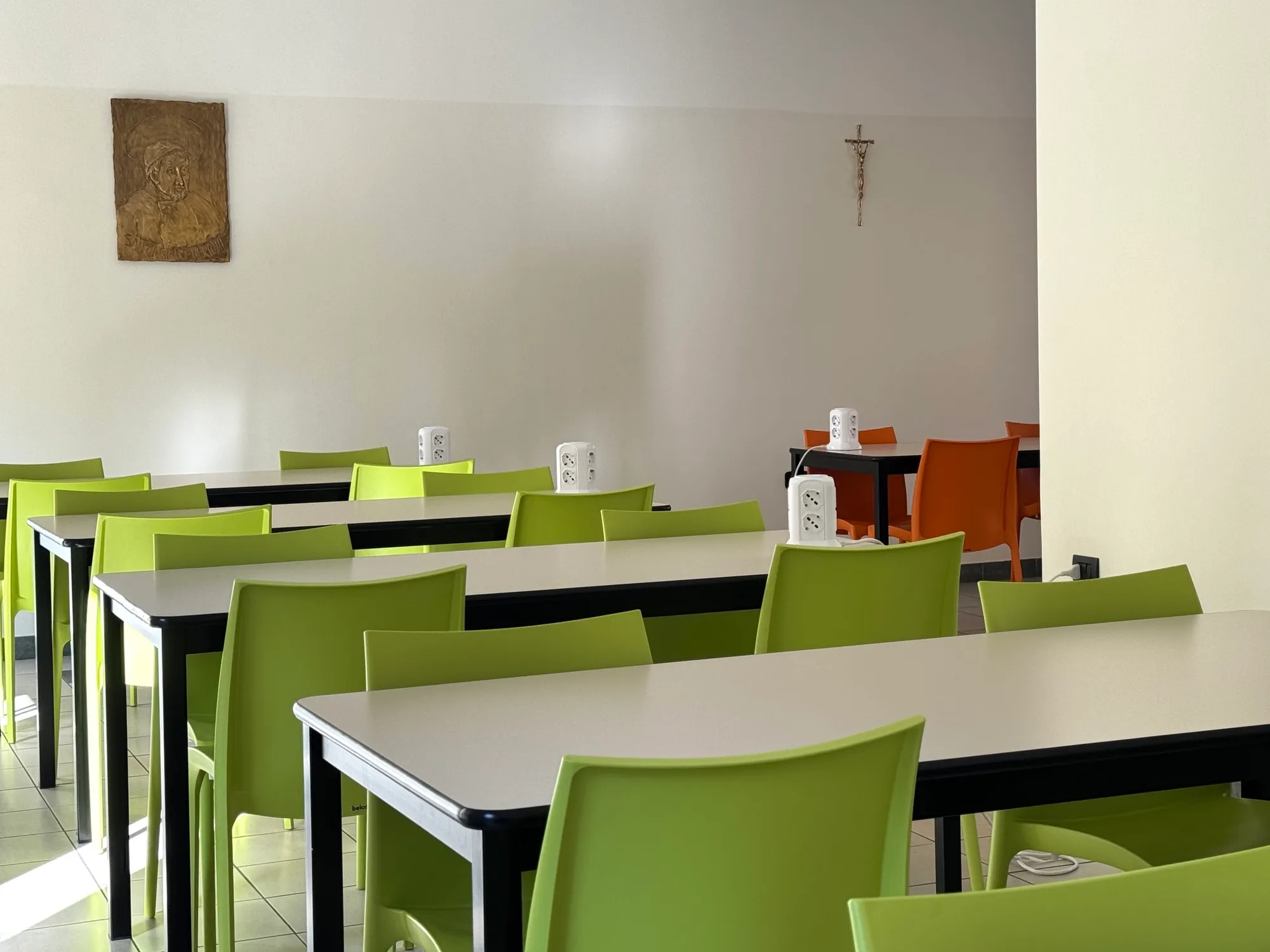 Study room overview at the university residence with desks and chairs